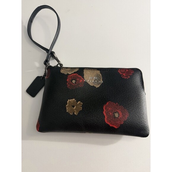 Coach Black Floral Wristlet Zip Close wallet Excellent Condition - Picture 2 of 8
